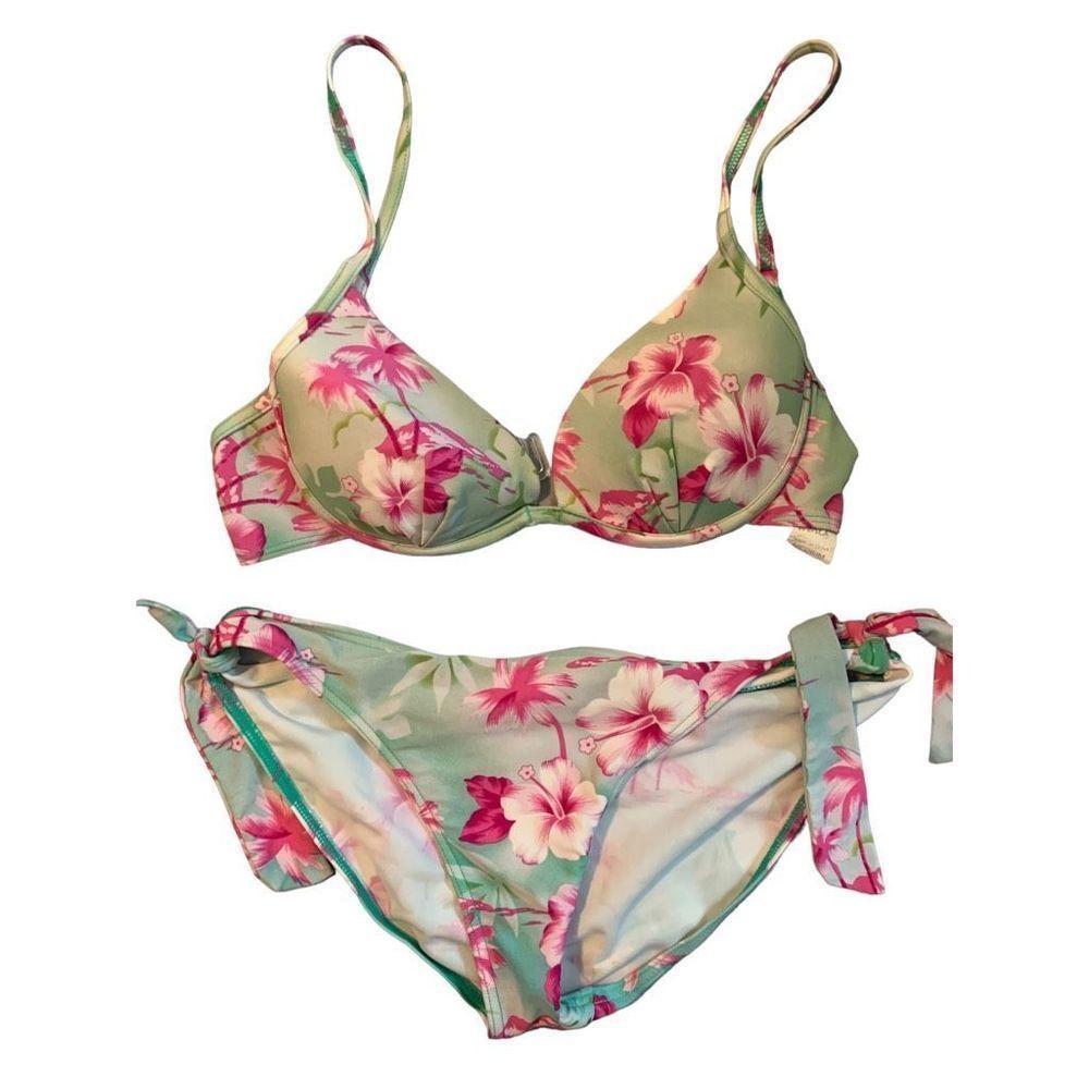 Island World Push-up Padded Underwire Green Floral Bikini M (F-018)